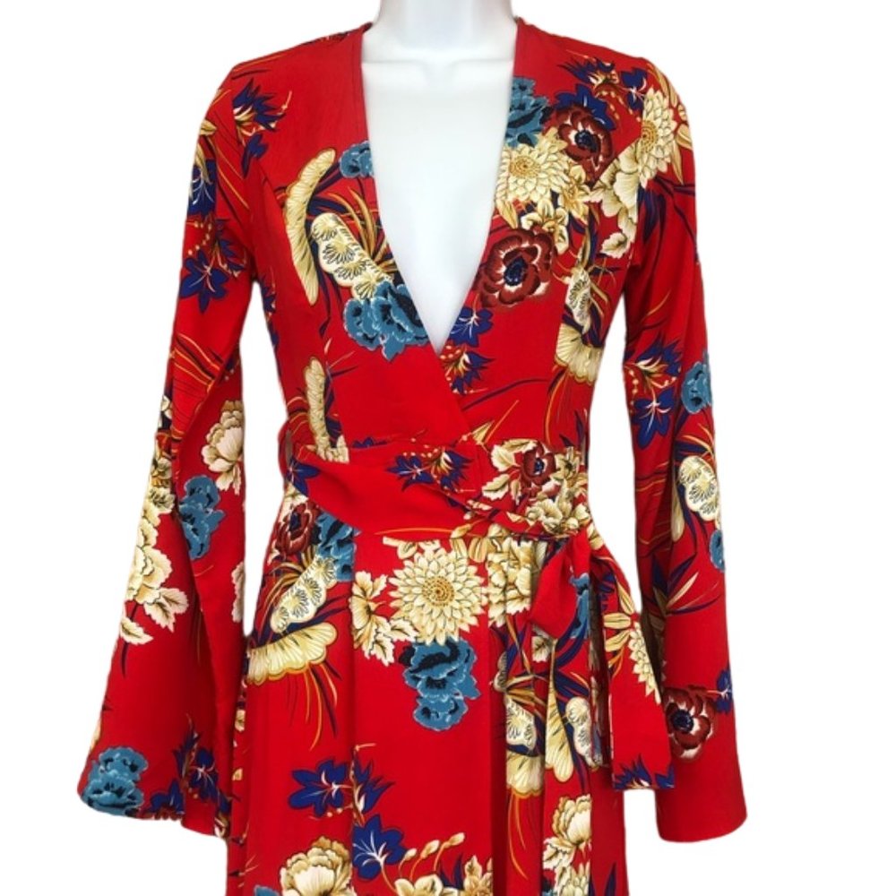 NWT Pretty Little Thing Red Floral Print Kimono Maxi Dress - Picture 5 of 16